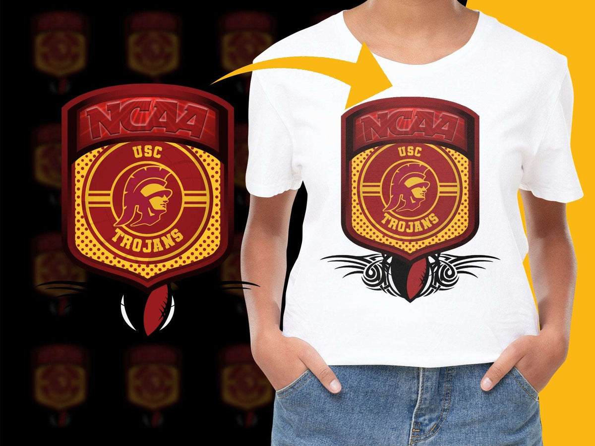 NCAA USC Trojans Logo T-Shirt College Sports Fan Gear Graphic Tee Red Yellow