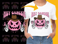 Load image into Gallery viewer, Women's Breast Cancer Awareness T-Shirt, Pink Pumpkin, Hey Cancer Graphic Tee, Support Ribbon