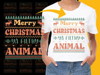 Load image into Gallery viewer, Merry Christmas Ya Filthy Animal T-Shirt, Holiday Festive Funny Tee, Unisex Graphic Shirt for Xmas Party