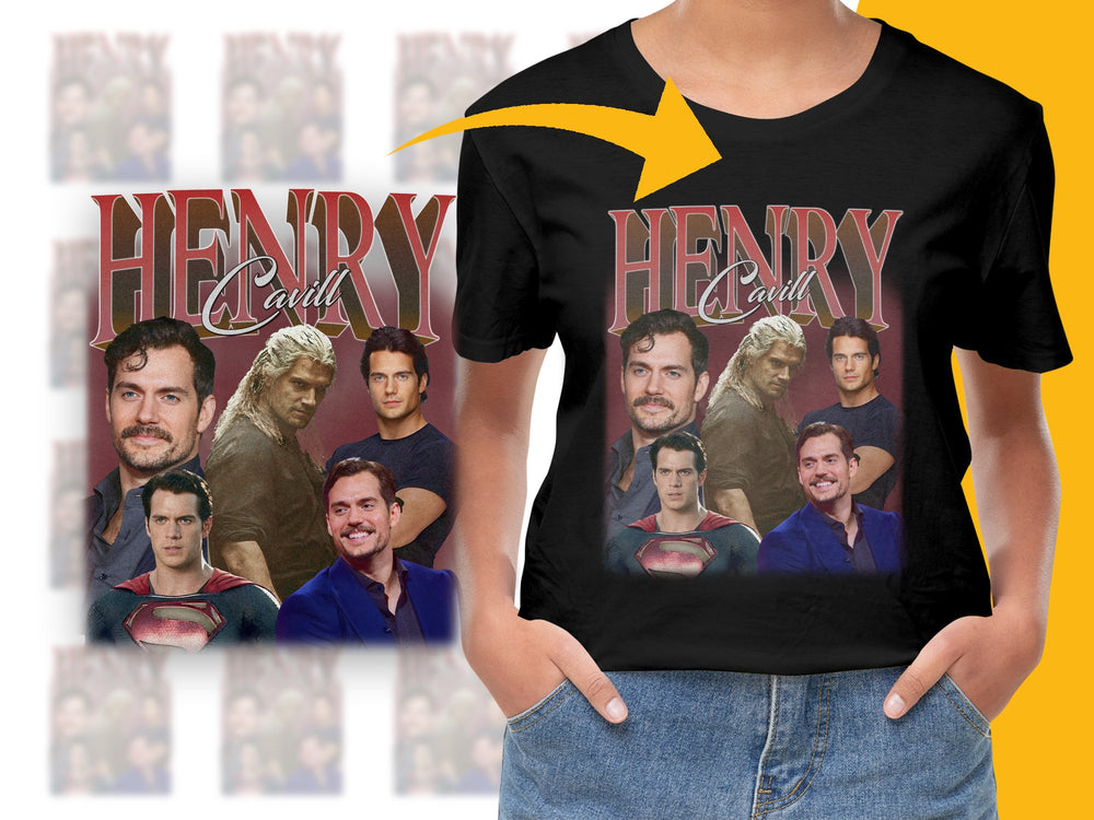 Henry Cavill Fan T-Shirt, Multiple Poses Print, Celebrity Graphic Tee, Unisex Black Shirt