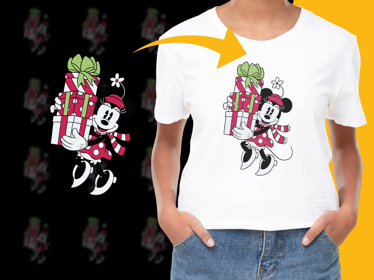 Disney Mickey and Minnie Christmas T-shirt, Cute Holiday Gifts Graphic Tee, Unisex Kids and Adults Sizes