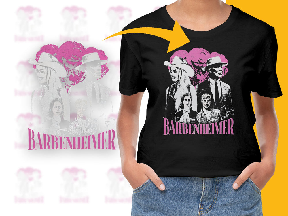 Vintage Barbenheimer Graphic T-Shirt, Stylish Unisex Retro Band Tee, Cool Music Fan Apparel, Black Cotton Shirt