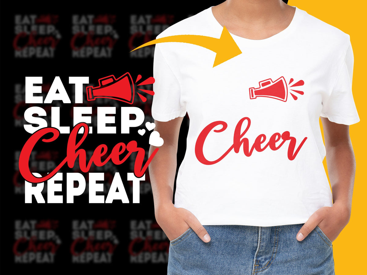 Eat Sleep Cheer Repeat T-Shirt, Cheerleader Gift, Youth and Adult Sizes, Graphic Tee for Cheer Squad, Casual Sportswear