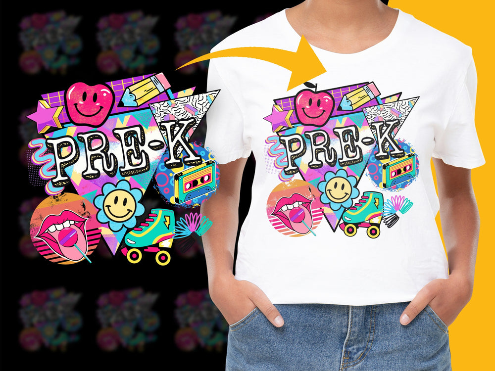 Colorful Pre-K T-Shirt, Fun Graphic Tee for Kids, Trendy Preschool Shirt, Unique Children's Top with Vibrant Designs