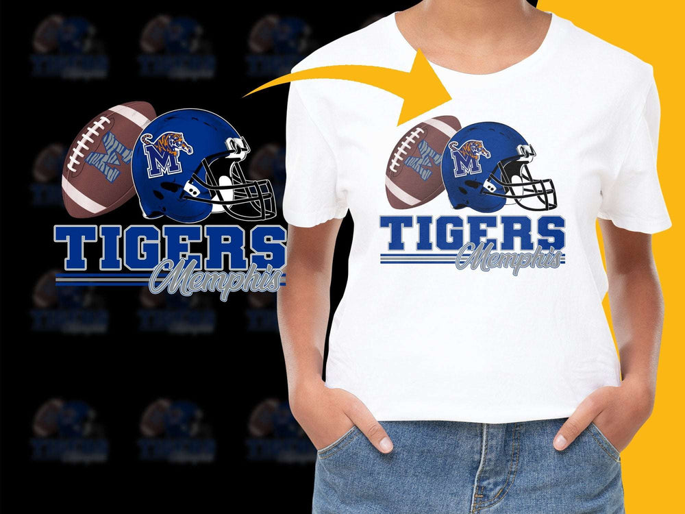 Memphis Tigers Football T-Shirt, Youth and Adult Sizes, Sports Fan Tee, Blue and White Graphic Shirt