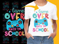 Load image into Gallery viewer, Kids Game Over Back to School T-Shirt, Colorful Gaming Graphic Tee, Boys Girls Casual Shirt