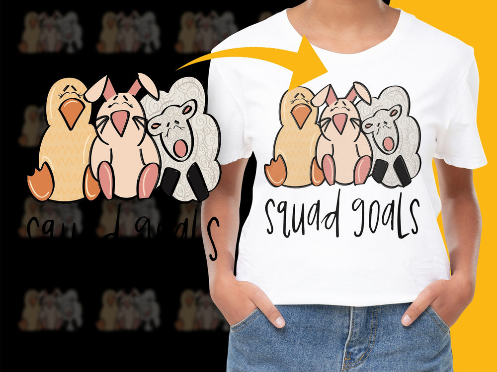 Cute Fox and Sheep Squad Goals T-Shirt, Fun Animal Graphic Tee, Unisex Kids and Adult Sizes Available