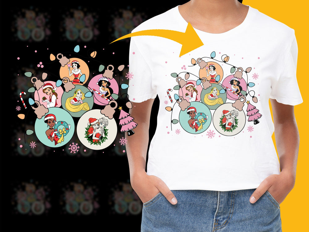 Kids Christmas T-Shirt with Cartoon Santa and Elves, Holiday Festive Apparel, Colorful Children's Clothing Gift Ideas