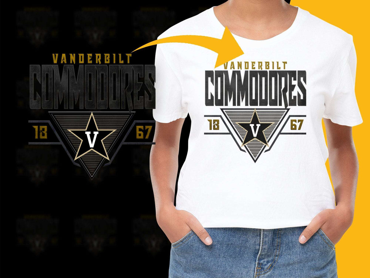 Vanderbilt Commodores Graphic T-Shirt, College Sports Fan Apparel, Black and White Logo Tee