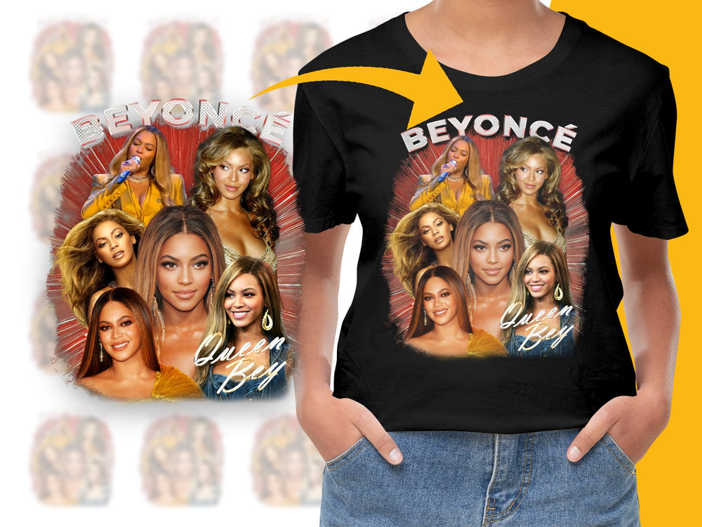 Queen Bey Fan T-Shirt, Multiple Poses Graphic Tee, Music Icon Tribute, Vibrant Pop Star Merchandise