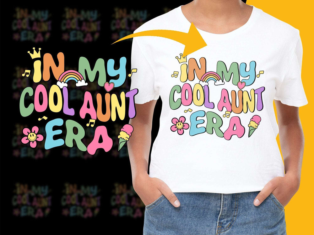 Cool Aunt Era T-Shirt, Fun Aunt Gift, Colorful Graphic Tee with Quote, Women's Fashion Top