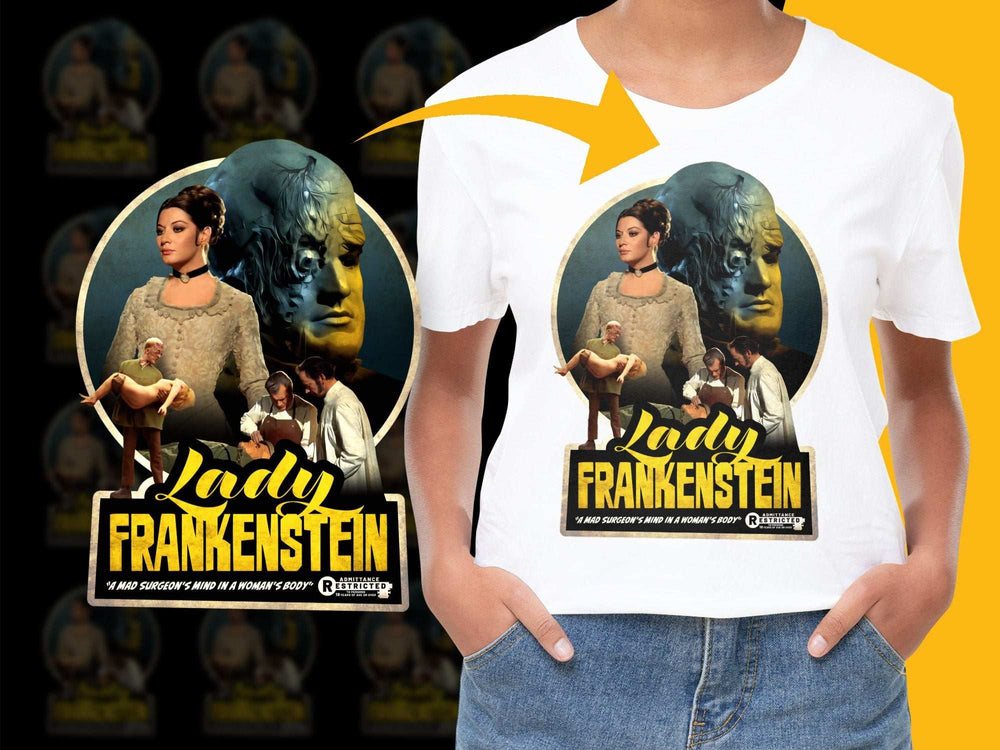 Vintage Lady Frankenstein Movie Poster T-Shirt, Classic Horror Film Tee, Retro Cinema Fashion, Collector's Item Gift.
