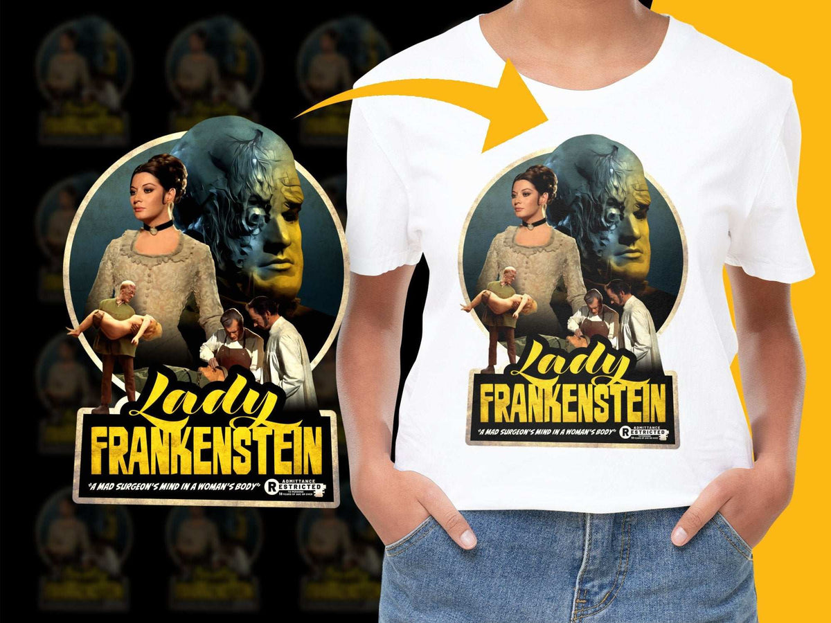 Vintage Lady Frankenstein Movie Poster T-Shirt, Classic Horror Film Tee, Retro Cinema Fashion, Collector's Item Gift.