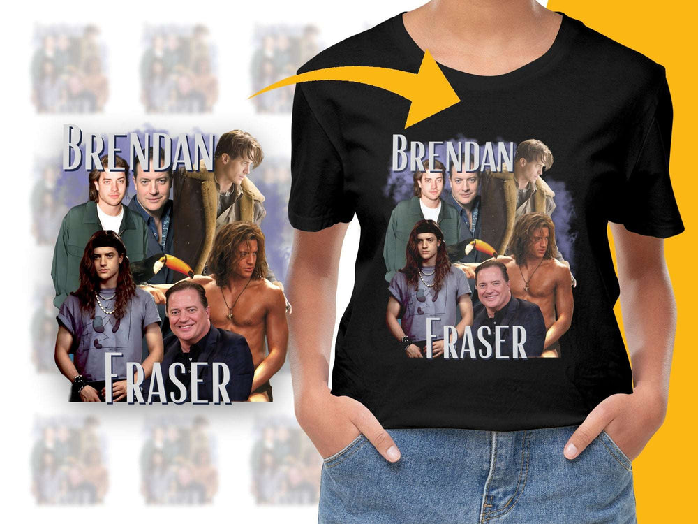 Brendan Fraser Tribute T-Shirt, Vintage Graphic Tee, 90s Movie Star Collage, Unisex Fashion Shirt