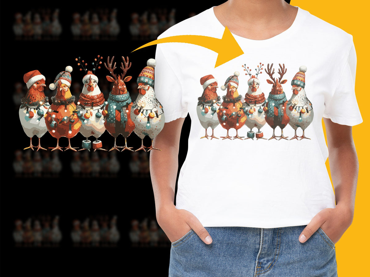 Festive Santa and Reindeer Graphic T-Shirt, Colorful Christmas Holiday Apparel, Unisex Cotton Tee, Gift Idea