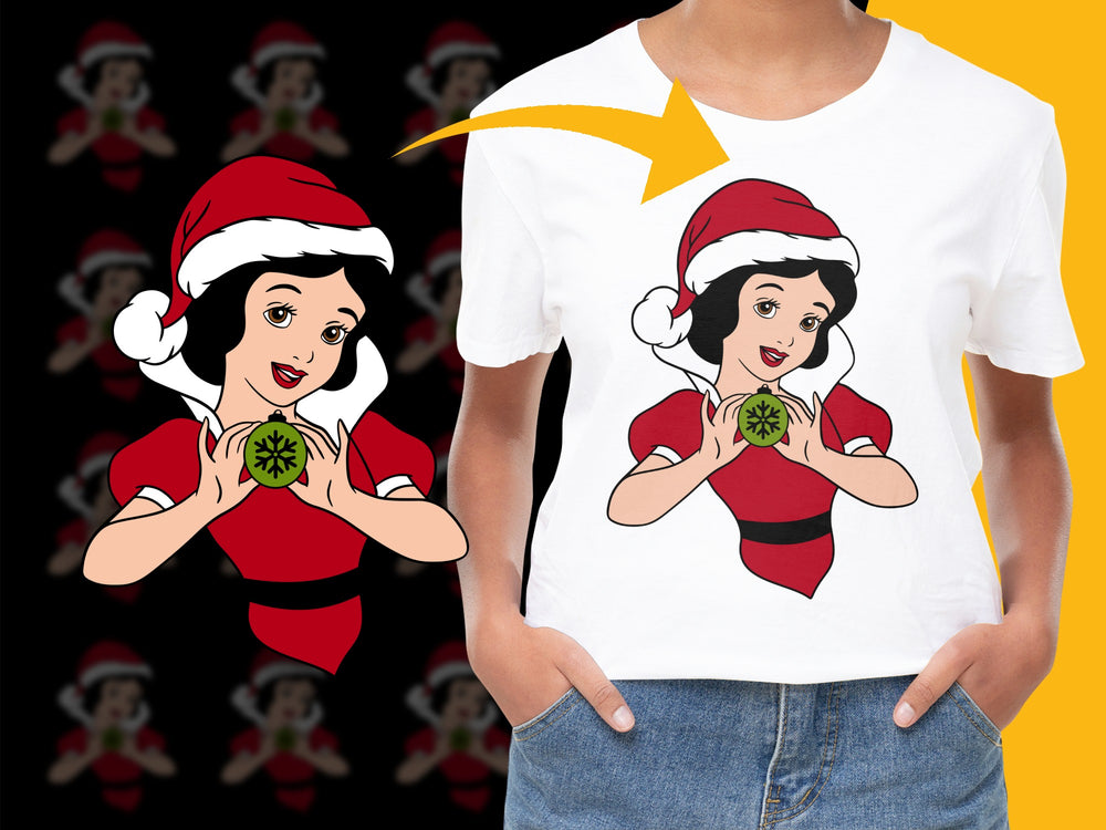 Christmas Snow White T-Shirt, Holiday Santa Hat Graphic Tee, Cute Disney Inspired Apparel
