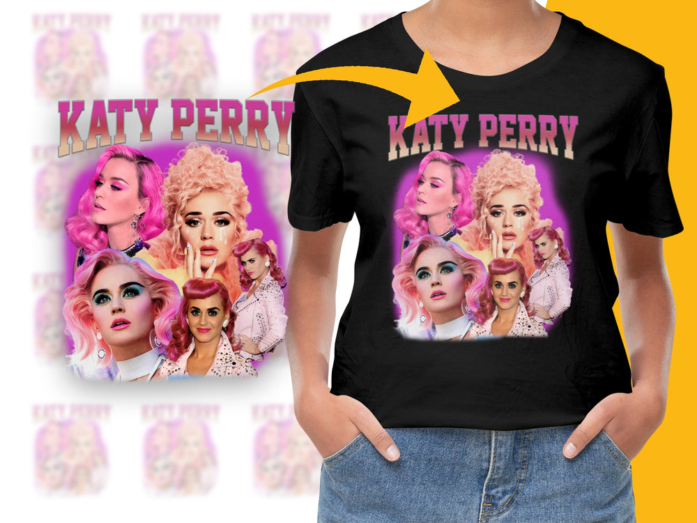 Katy Perry Inspired Graphic T-Shirt, Pop Music Fan Art Tee, Colorful Singer Portrait Shirt, Unique Gift Idea