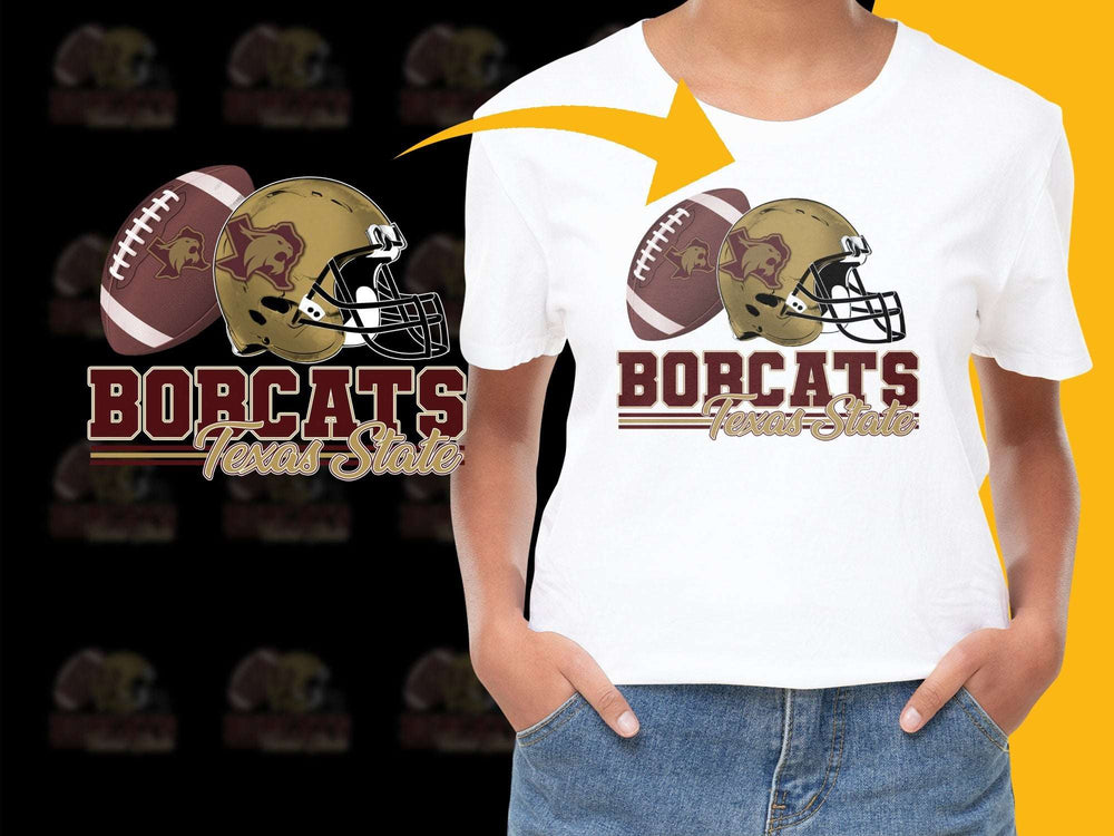 Texas State Bobcats Football T-Shirt, Youth and Adult Sizes, Sports Fan Apparel, College Team Logo, Graphic Tee