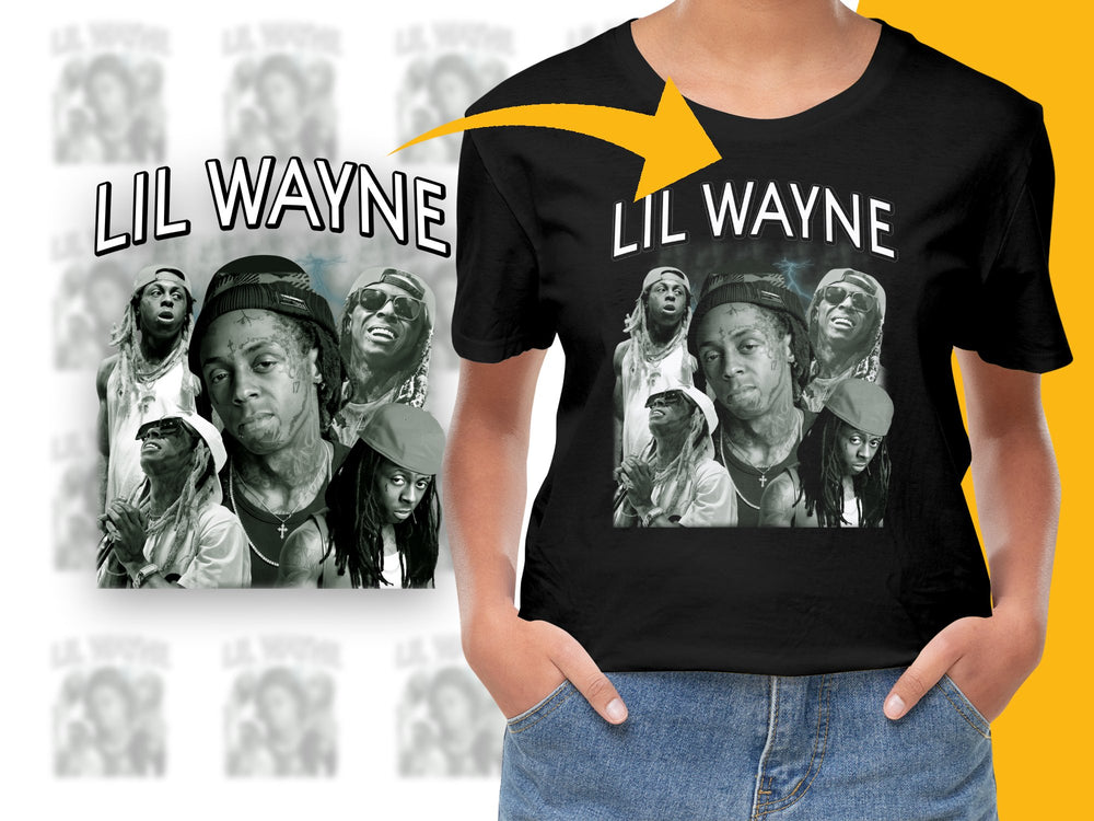 Graphic T-Shirt with Hip Hop Artist Design, Black Cotton Tee, Music Fan Apparel