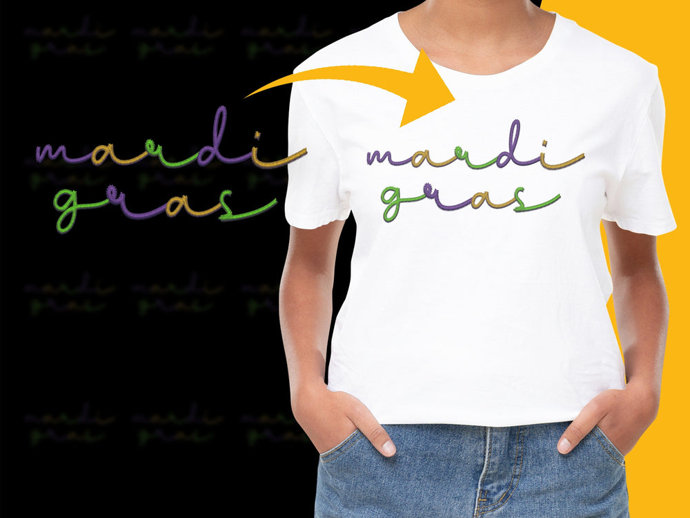 Mardi Gras T-Shirt for Women, Colorful Script Design, Casual Festival Apparel, Trendy Carnival Celebration Outfit