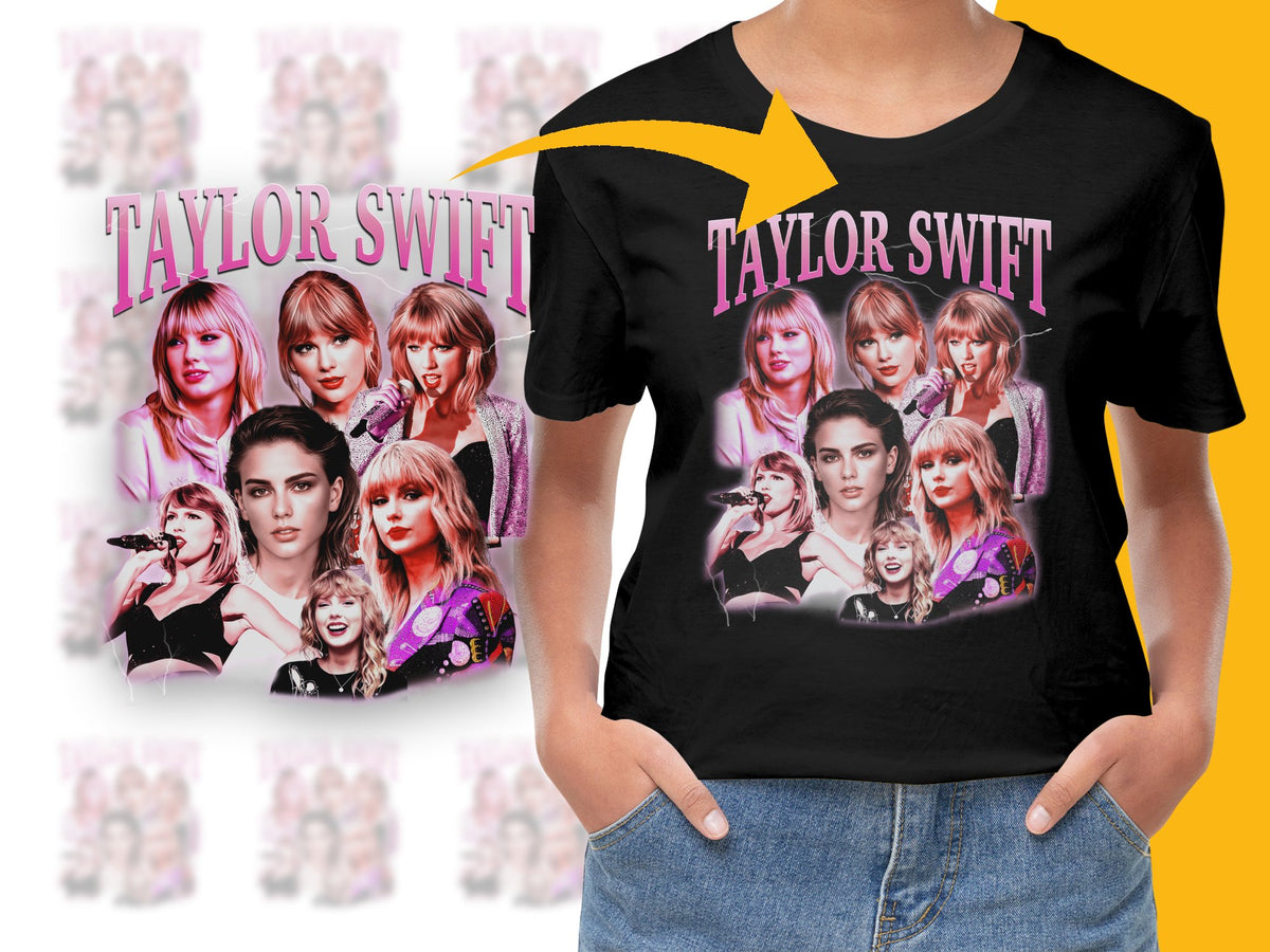 Taylor Swift Fan T-Shirt, Pop Music Star Graphic Tee, Colorful Artist Collage, Trendy Casual Top