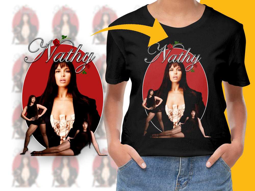 Vintage-Inspired Nathy Graphic T-Shirt, Retro 90s Pop Art Style Tee, Fashionable Women's Casual Top
