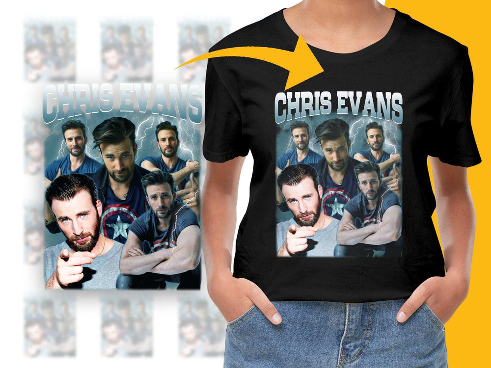 Chris Evans Photo Collage T-Shirt, Unisex Celebrity Print Tee, Fan Gift Idea, Casual Streetwear, Comfortable Cotton Top