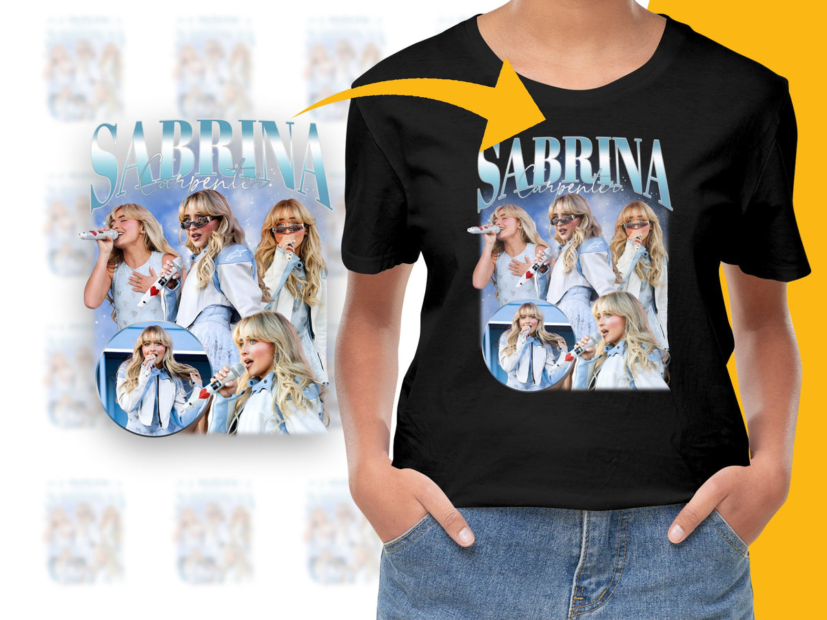 Sabrina Name Personalized T-Shirt, Custom Graphic Tee with Pop Star Images, Stylish Women's Fashion Top