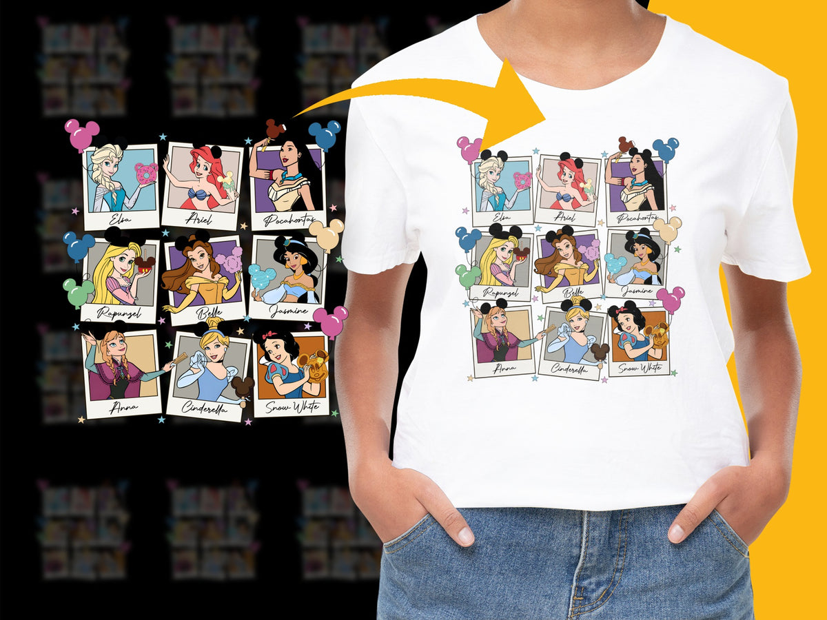 Women's Disney Princess T-Shirt, Cartoon Character Graphic Tee, Colorful Casual Top