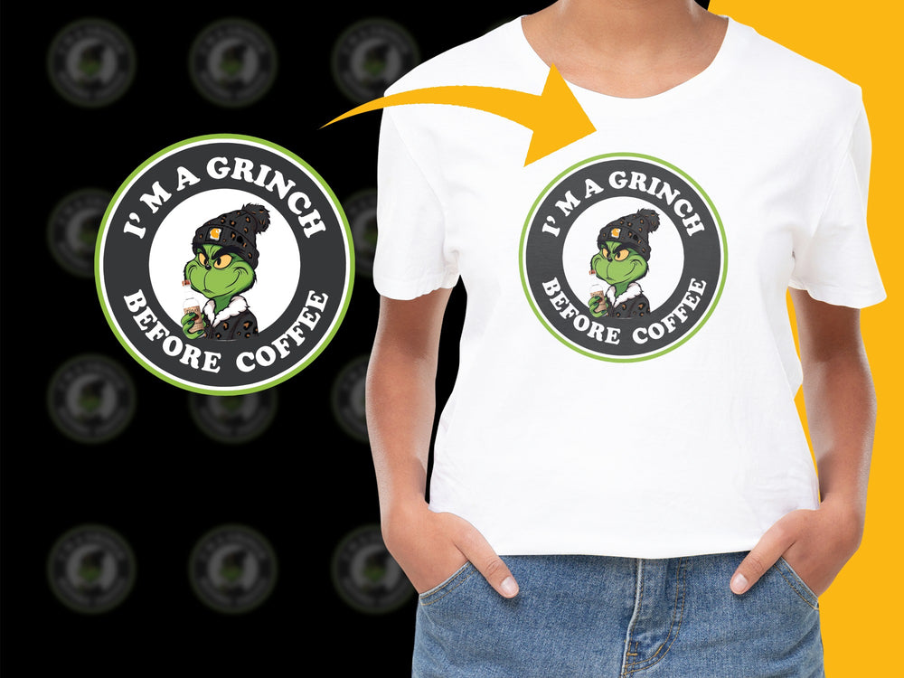 Grinch Before Coffee T-Shirt, Funny Christmas Coffee Lover Gift, Unisex White Graphic Tee