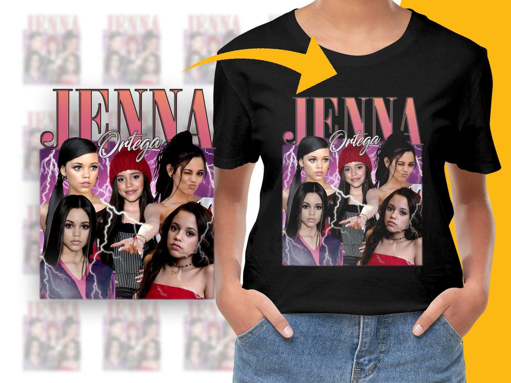 Custom Jenna Ortega Fan T-Shirt, Celebrity Photo Collage, Graphic Tee, Unique Gift Idea, Stylish Casual Wear, Popular Star Print