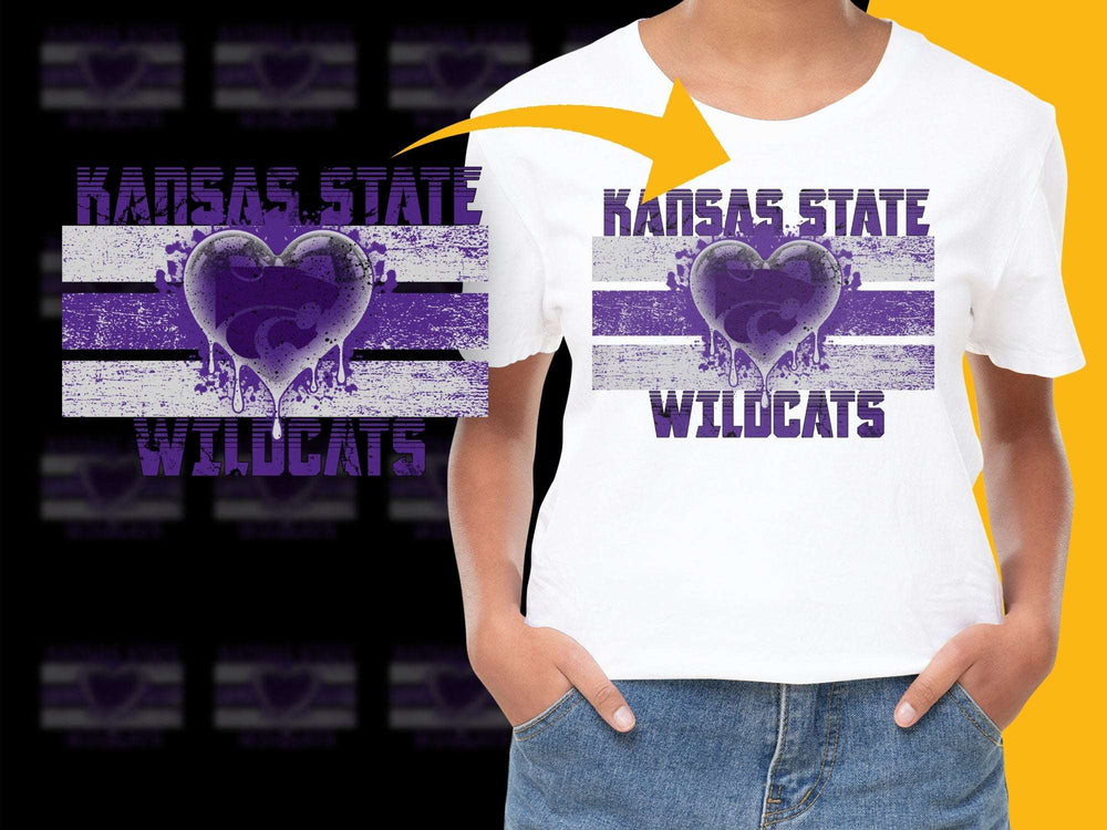 Kansas State Wildcats Heart Design T-Shirt, Purple and White College Apparel, Fan Merchandise