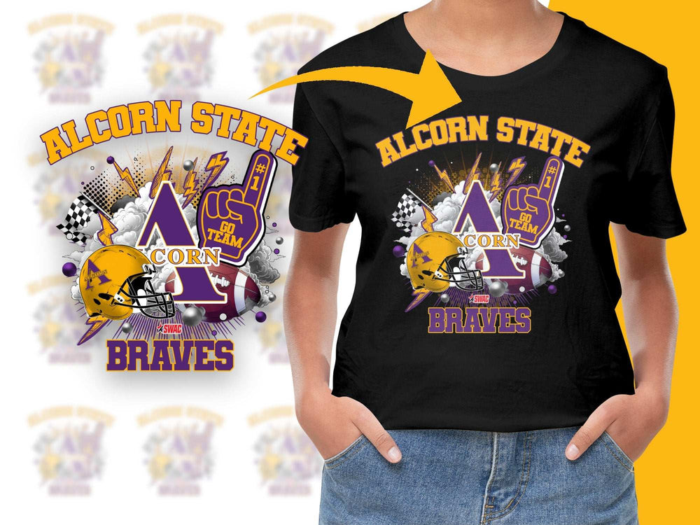 Alcorn State Braves T-Shirt, Purple and Yellow Football Graphic Tee, Fan Apparel, College Merchandise, Sports Fan Gift Idea.