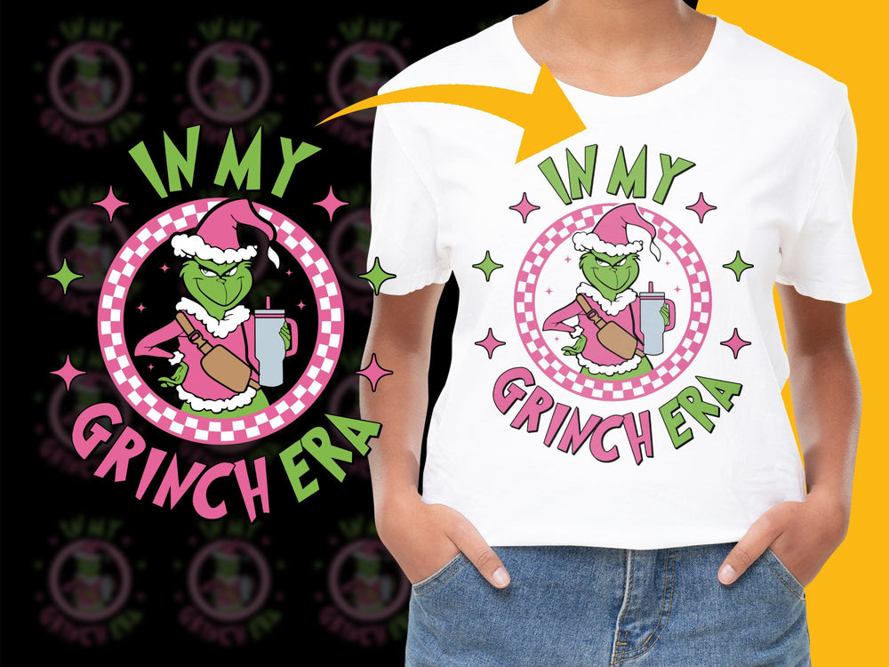 Grinch Era Funny Christmas T-Shirt, Holiday Humor Tee, Festive Pink and Green Shirt, Unisex Holiday Apparel