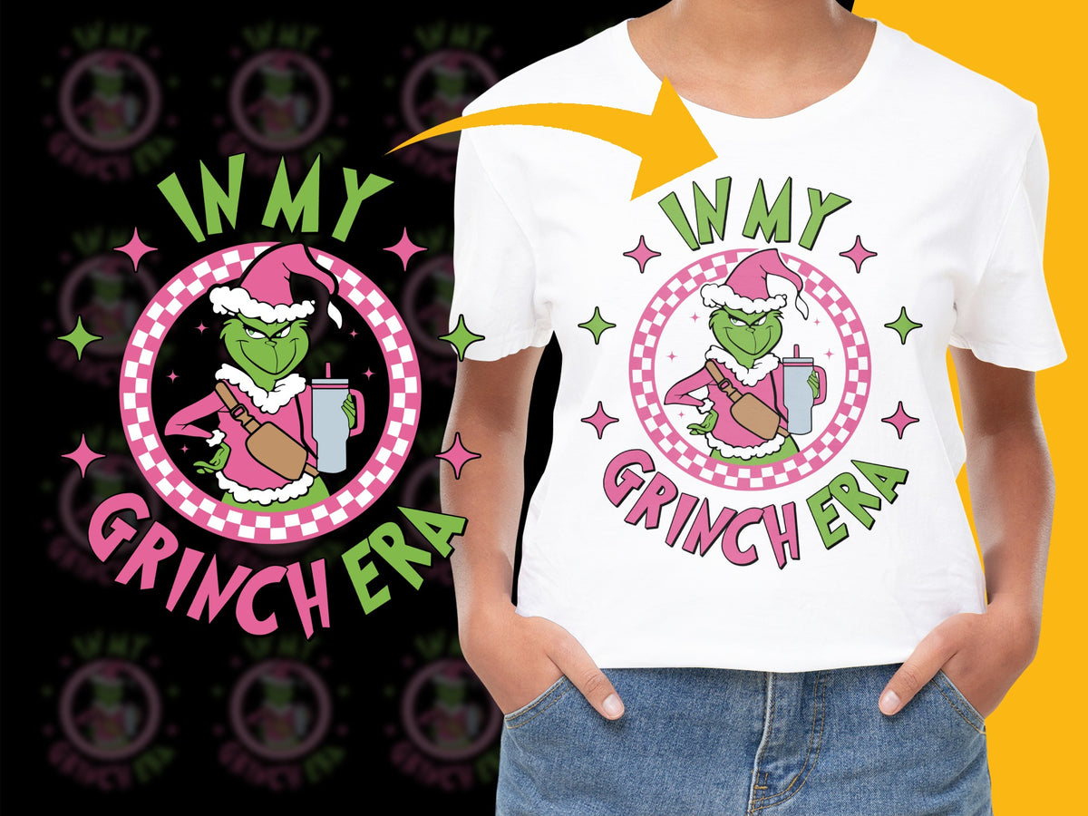 Grinch Era Funny Christmas T-Shirt, Holiday Humor Tee, Festive Pink and Green Shirt, Unisex Holiday Apparel