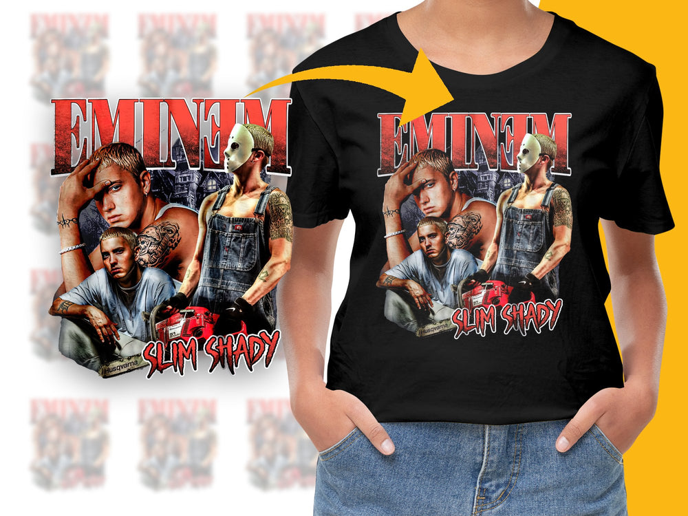 Eminem Slim Shady Graphic Tee, Vintage Rap T-Shirt, Hip Hop Music Fan Apparel, Unisex Black Shirt