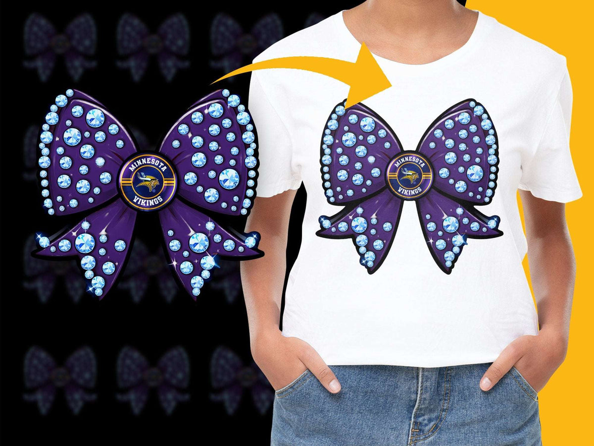 Purple Bow Cheerleader T-Shirt, Rhinestone Embellished, Girls' Sparkly Top, Custom Team Logo Apparel
