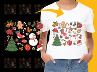 Load image into Gallery viewer, Christmas T-Shirt, Festive Holiday Graphics, Snowman, Trees, Gifts Print, Casual Holiday Wear for All Ages
