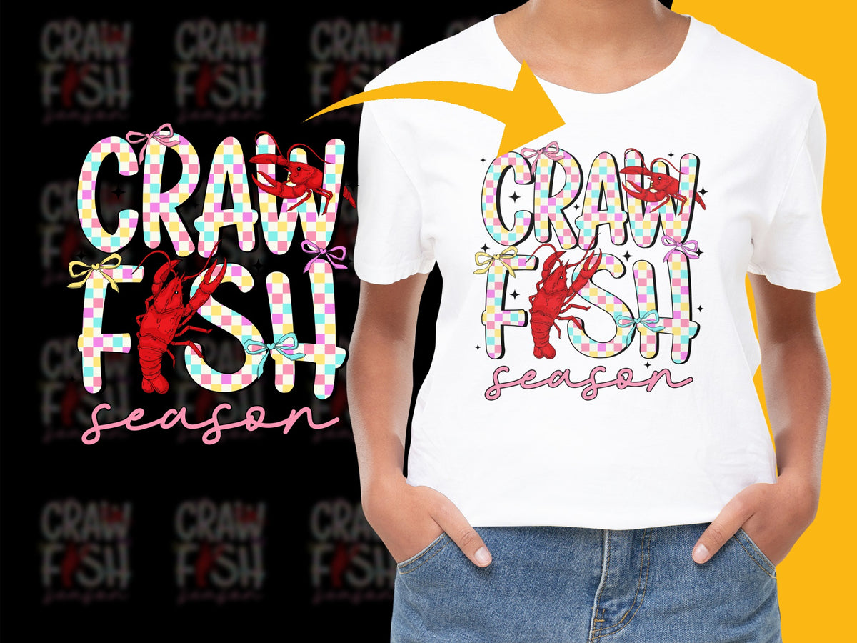 Crawfish Season T-Shirt, Colorful Seafood Graphic Tee, Casual Summer Style, Kids and Adults Sizes Available