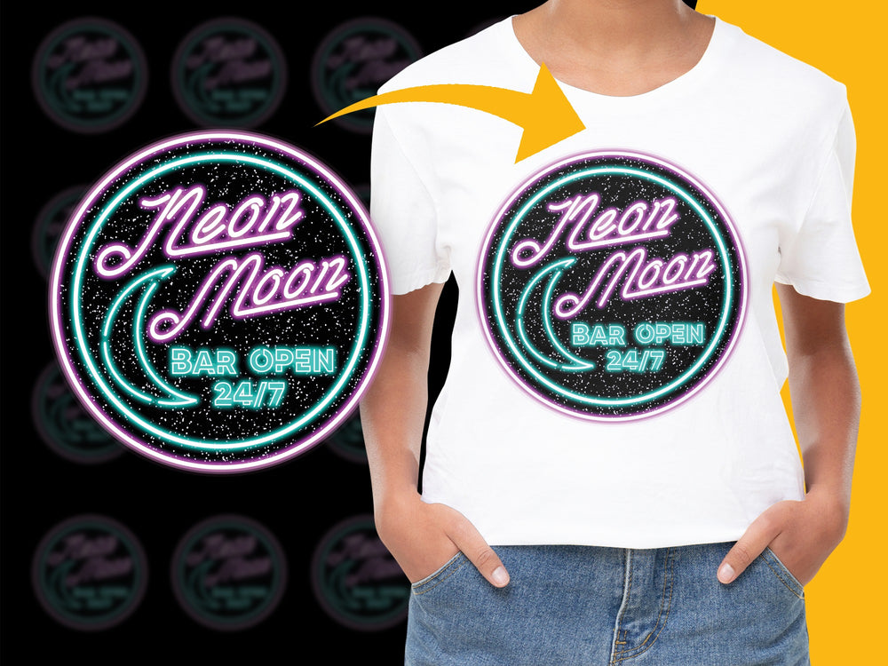 Neon Moon T-Shirt, Retro Aesthetic Tee, Bar Open 24/7 Graphic Shirt, Unisex Vintage Style Top