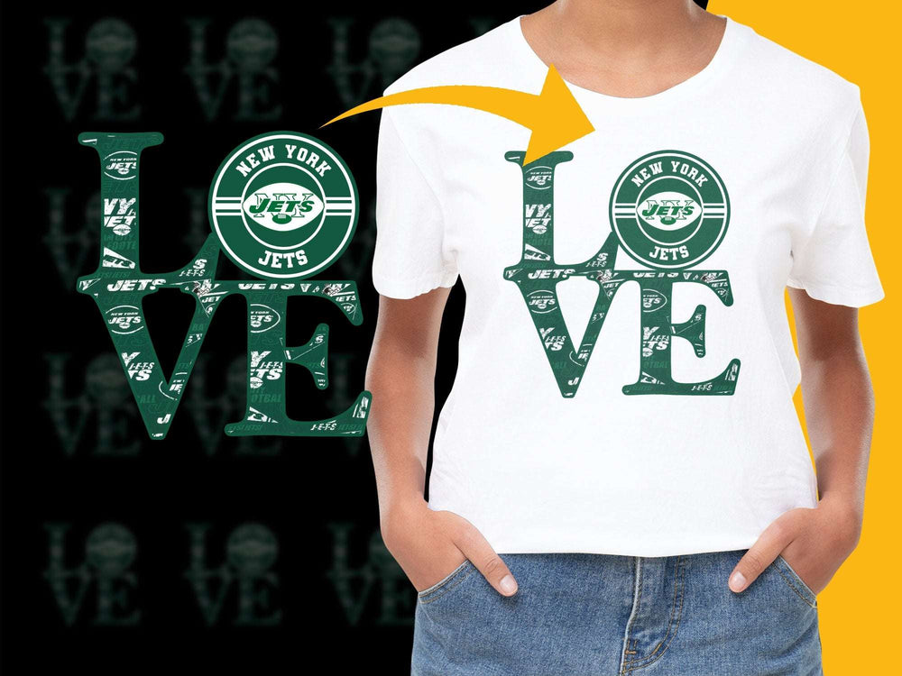 New York Jets Love Typography T-Shirt, Women's White Graphic Tee, Football Fan Apparel, Casual Sports Clothing, NFL Team Fashion
