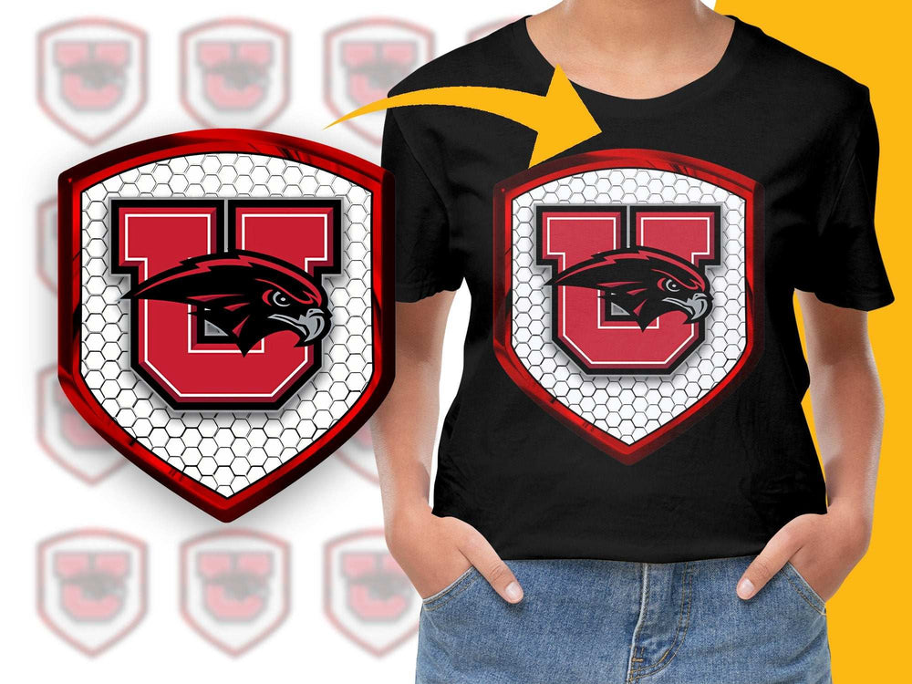 Custom Falcon Logo T-Shirt, Black Graphic Tee, Sports Team Emblem, College Style Shirt, Bold Red and Black Design