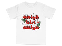 Load image into Gallery viewer, Sleigh Girl Sleigh T-Shirt, Festive Holiday Tee, Women's Christmas Shirt, Snowflake and Holly Graphic Top