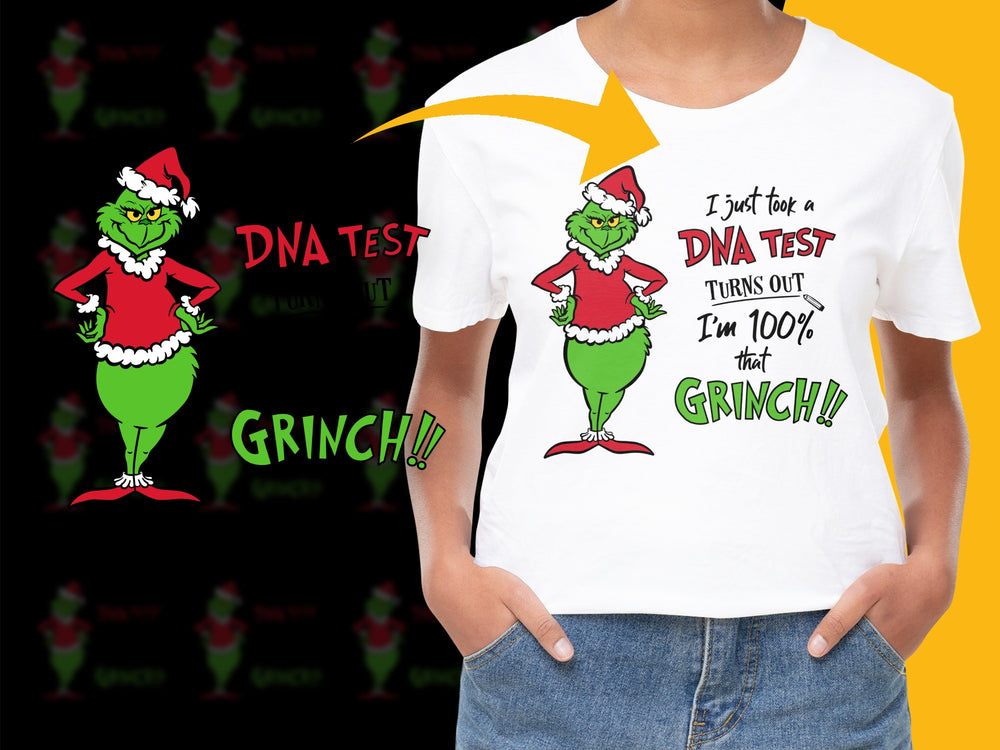 Grinch Christmas T-Shirt, Funny Holiday Tee, 100% Grinch DNA Test Graphic, Festive Adult Shirt