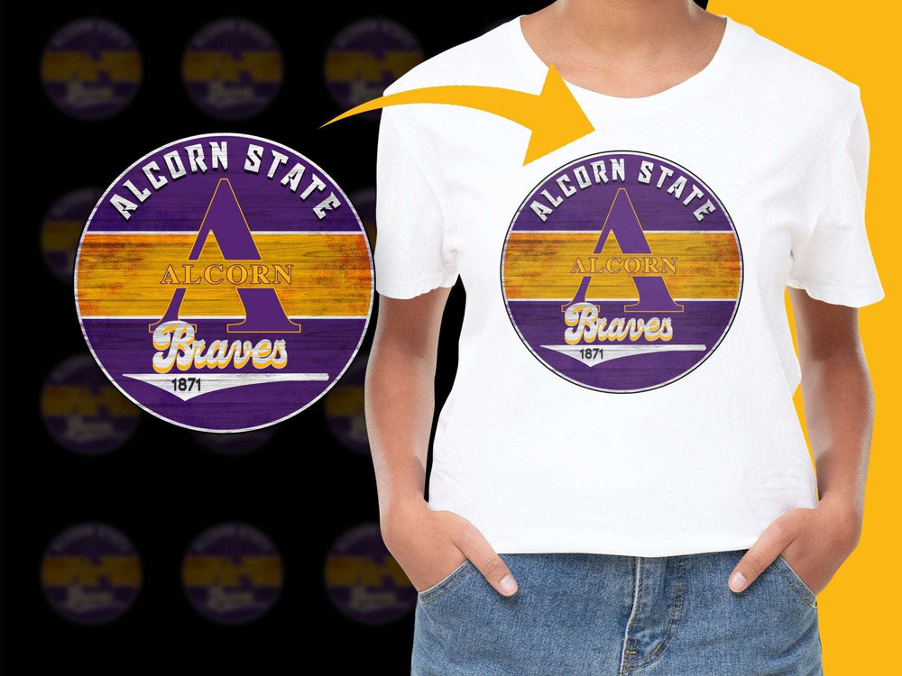 Alcorn State Braves Logo T-Shirt, Purple and Gold College Apparel, Vintage Inspired Design, Unisex Tee