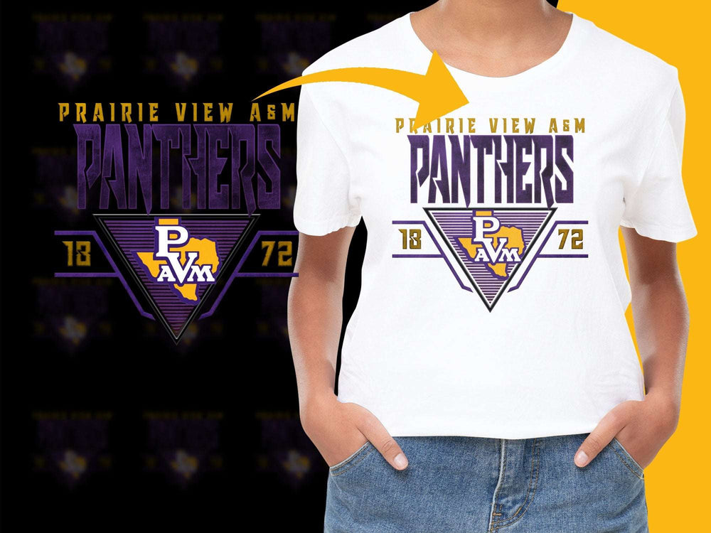 Prairie View AandM Panthers Graphic T-Shirt, PVA University Sports Tee, Purple and Gold Logo Shirt