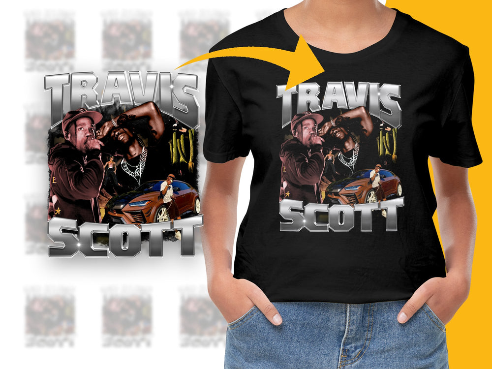 Travis Scott Inspired Graphic T-Shirt, Hip Hop Artist Tee, Urban Music Fashion, Fan Merchandise, Trendy Black Shirt