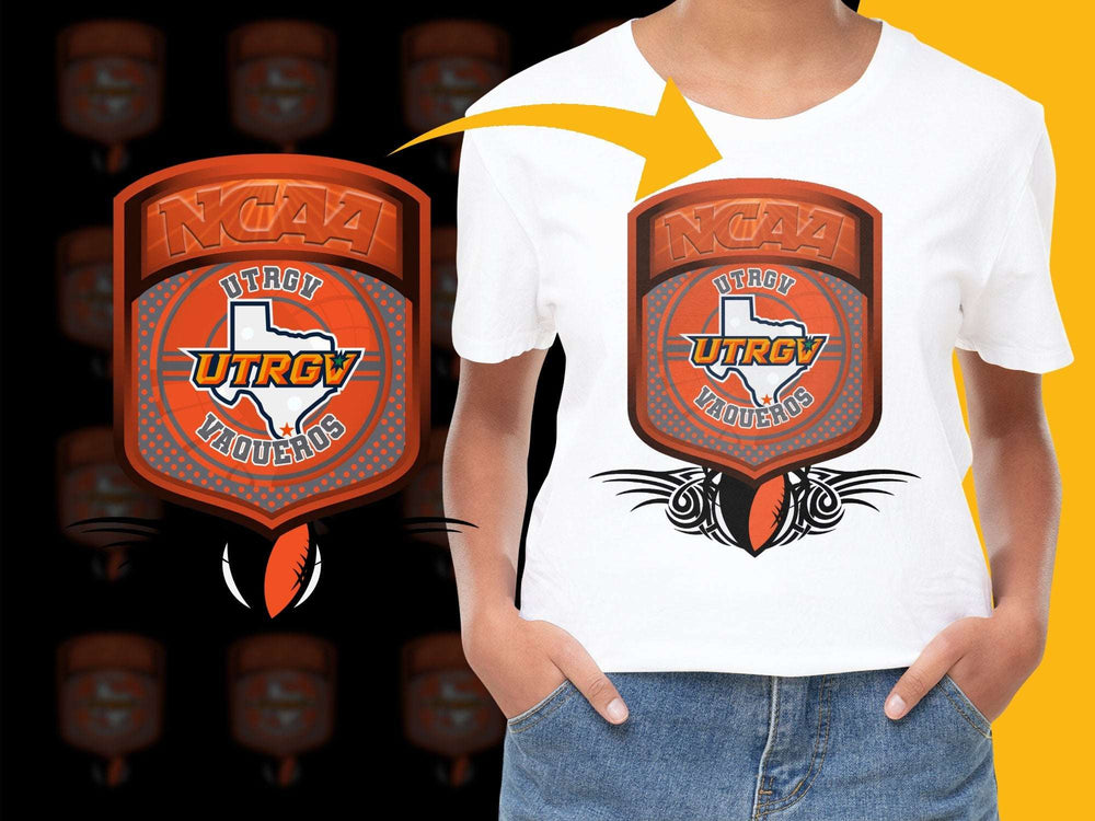 NCAA UTRGV Vaqueros Logo T-Shirt, College Sports Team Apparel, Orange Graphic Tee