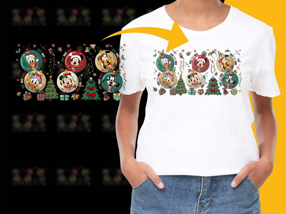 Women's Christmas T-Shirt, Cute Festive Characters, Holiday Graphic Tee, Casual White Top, Gifts for Her