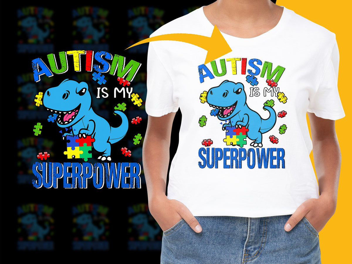 Autism Awareness T-Shirt, Dinosaur Graphic, Colorful Puzzle Pieces, Kids Youth Adult Sizes, Empowering Design